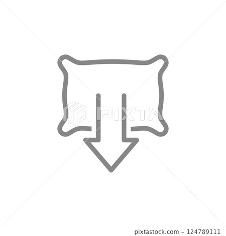 Pillow with a downward arrow line icon. Orthopedic pillow symbol. Vector illustration. 124789111