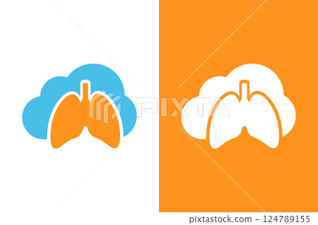 Human lungs and cloud logo combination. Unique human organ and storage logotype design template. 124789155