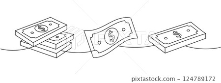 Set of dollar bills stacks one line continuous drawing. Money investment and finance. Vector illustration. 124789172