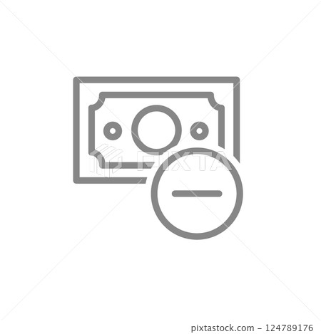 Money bill and minus sign line icon. Lose money symbol. Vector illustration. 124789176