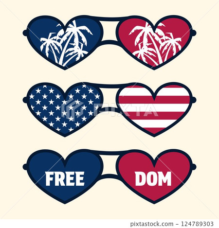 Heart shape USA glasses Heart shape USA glasses 124789303