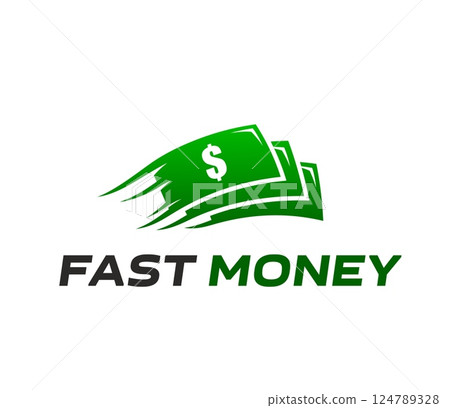 Fast money icon for quick money transfer, online payment and cash exchange, vector sign. Dollar banknotes in fast speed motion for bank pay and credit loans, crypto currency and digital wallet symbol Fast money icon for quick money transfer, online payment and cash exchange, vector sign. Dollar banknotes in fast speed motion for bank pay and credit loans, crypto currency and digital wallet symbol 124789328