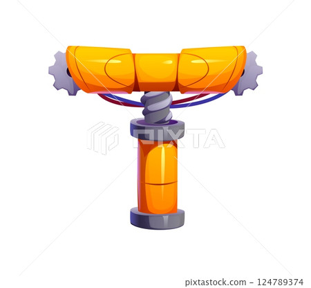 Robot font, letter T cyborg machine gear for robotic engineering typeface, cartoon vector. Robot hand English alphabet of cyborg mechanism or robot mechanical part with cogwheel gear for typeface 124789374