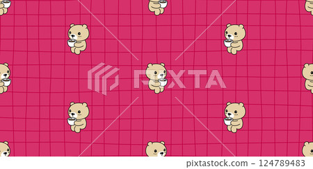 bear seamless pattern polar bear coffee cup drink sitting vector cartoon doodle teddy tile background gift wrapping paper repeat wallpaper scarf isolated illustration design 124789483