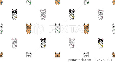 dog seamless pattern french bulldog smile bag pocket puppy cartoon doodle pet gift wrapping paper tile background repeat wallpaper illustration 124789494