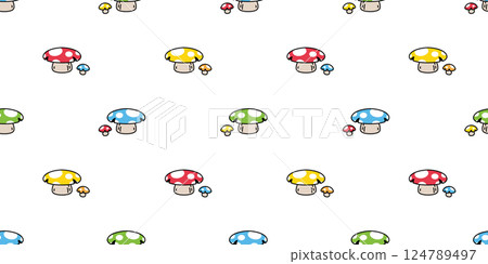 mushroom seamless pattern cartoon doodle vector vegetable fruit plant gift wrapping paper scarf isolated repeat background tile wallpaper textile illustration doodle design 124789497