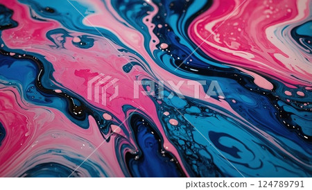 Abstract Colorful Fluid Art with Pink and Blue Swirls 124789791