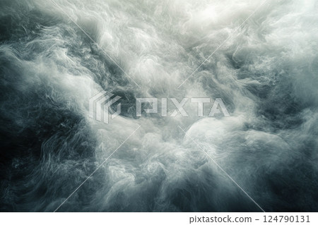 Soft gray smoke swirls gracefully against a light background 124790131