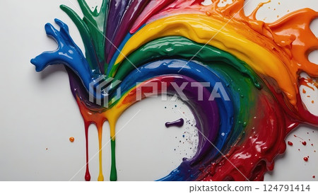 Vibrant Colorful Paint Splash Creating a Circular Artistic Composition 124791414