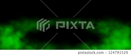 Green smoke on the floor, mist in the room or on the stage. Fog atmosphere effect. 124791529