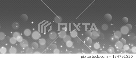 White bokeh with stars and sparkles, shiny overlay decoration isolated on grey background 124791530