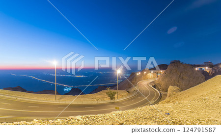 Day to night timelapse with rocks from Jebel Hafeetwith impressive view over the city. 124791587
