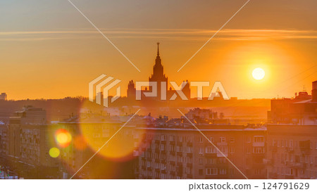 Sunset Moscow State University in winter timelapse 124791629