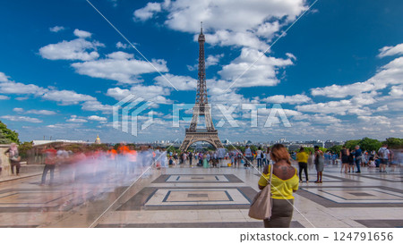 Famous square Trocadero with Eiffel tower in the background timelapse hyperlapse. Famous square Trocadero with Eiffel tower in the background timelapse hyperlapse. 124791656