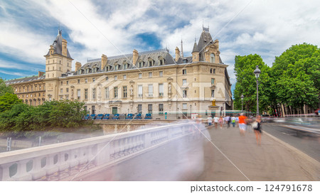 Building of Cour de cassation and traffic on Saint-Michel bridge timelapse hyperlapse in Paris, France Building of Cour de cassation and traffic on Saint-Michel bridge timelapse hyperlapse in Paris, France 124791678