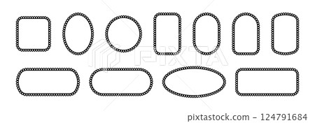 Frame with scallop lace. Edge border with pattern. Set of vector geometric ornaments isolated on white background. 124791684