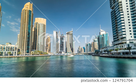 Dubai Marina towers and canal in Dubai timelapse hyperlapse Dubai Marina towers and canal in Dubai timelapse hyperlapse 124791704