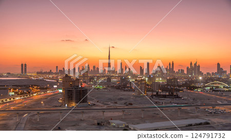 Skyline of Downtown Dubai day to night timelapse. Skyline of Downtown Dubai day to night timelapse. 124791732
