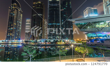 Residential buildings in Jumeirah Lake Towers timelapse hyperlapse in Dubai, UAE. Residential buildings in Jumeirah Lake Towers timelapse hyperlapse in Dubai, UAE. 124791770