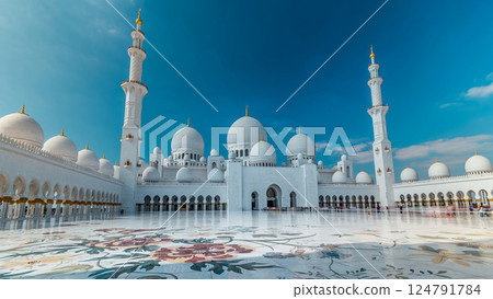 Sheikh Zayed Grand Mosque timelapse hyperlapse located in Abu Dhabi - capital city of United Arab Emirates. Sheikh Zayed Grand Mosque timelapse hyperlapse located in Abu Dhabi - capital city of United Arab Emirates. 124791784