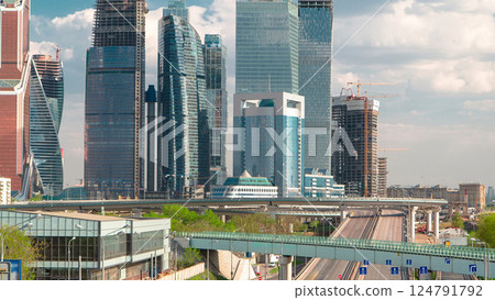 Skyscrapers International Business Center City at cloudy day timelapse, Moscow, Russia 124791792