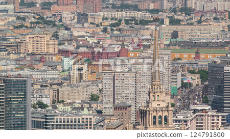 Panoramic aerial view of the buildings from the rooftop of Moscow International Business Center skyscraper timelapse, Russia 124791800