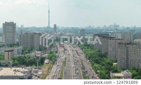 Traffic on the elevated avenue road aerial timelapse overpass on highway in a big city Traffic on the elevated avenue road aerial timelapse overpass on highway in a big city 124791809