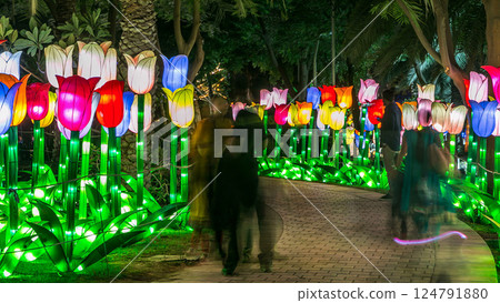 Dubai Glow Garden timelapse with illuminated trees and sculptures Dubai Glow Garden timelapse with illuminated trees and sculptures 124791880