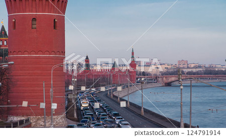 Kremlin embankment - Moskva River embankment near Kremlin. winter timelapse hyperlapse Kremlin embankment - Moskva River embankment near Kremlin. winter timelapse hyperlapse 124791914