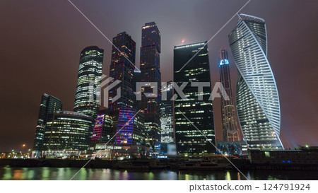 Skyscrapers International Business Center City night timelapse hyperlapse, Moscow, Russia 124791924