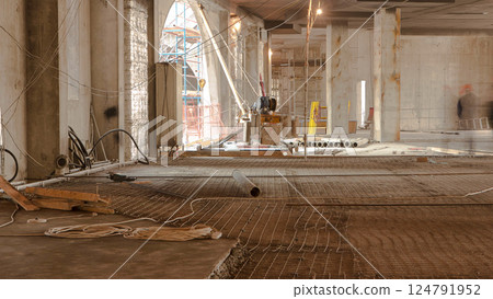 Construction works with circular abrasive cutoff saw angle grinding machine and sparkles timelapse Construction works with circular abrasive cutoff saw angle grinding machine and sparkles timelapse 124791952