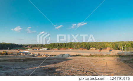 Panoramic landscape transform into urban area with machinery timelapse. Panoramic landscape transform into urban area with machinery timelapse. 124791976