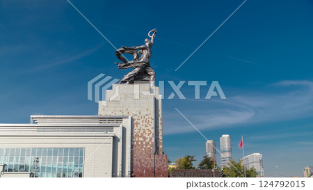 Industrial Worker and Collective Farm Girl monument, timelapse hyperlapse, Moscow, Russia 124792015