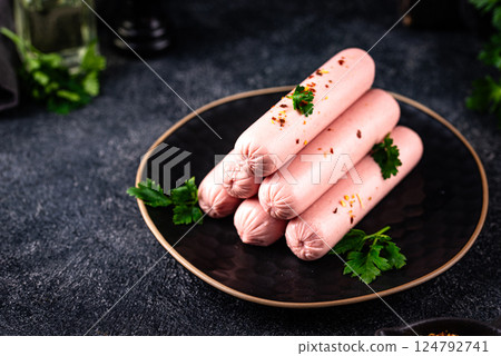 Boiled pork sausages with spices Boiled pork sausages with spices 124792741