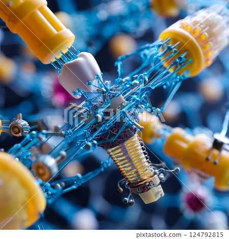 Nanobots assembling a microscopic scaffold for tissue regeneration around a dental implant Nanobots assembling a microscopic scaffold for tissue regeneration around a dental implant 124792815