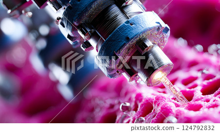 Extreme close-up of a single nanobot repairing a micro-crack in tooth enamel, intricate machinery 124792832