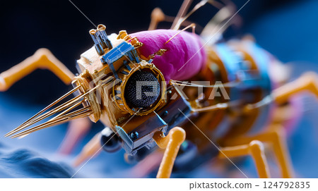 Extreme close-up of a single nanobot repairing a micro-crack in tooth enamel, intricate machinery 124792835