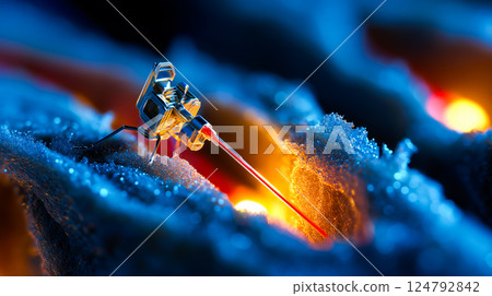 Extreme close-up of a single nanobot repairing a micro-crack in tooth enamel, intricate machinery 124792842