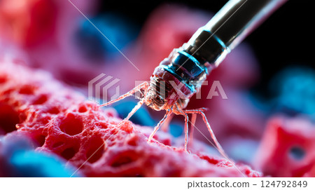 Extreme close-up of a single nanobot repairing a micro-crack in tooth enamel, intricate machinery 124792849
