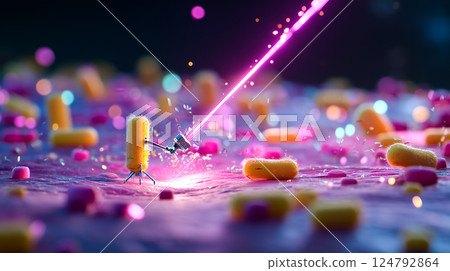 Single nanobot confronting a large bacterium on the surface of a tooth. 124792864