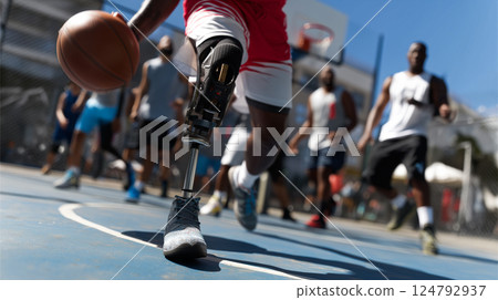 Person with a prosthetic leg playing basketball Person with a prosthetic leg playing basketball 124792937