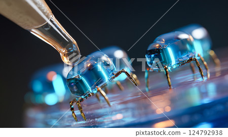 Photorealistic image of nanobots being introduced into the mouth Photorealistic image of nanobots being introduced into the mouth 124792938