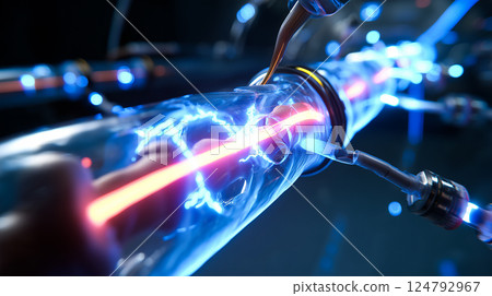 Inside view of a root canal being cleaned and sealed by autonomous nanobots 124792967