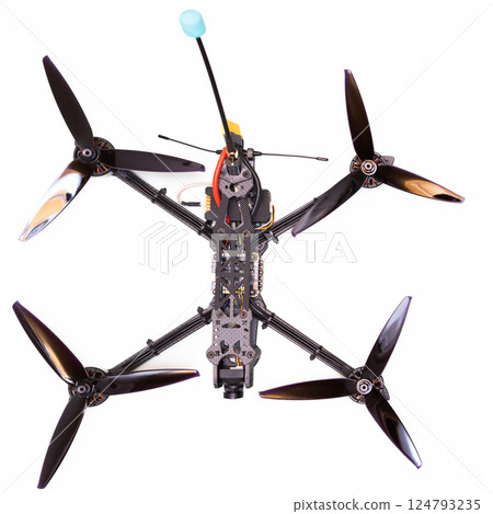 FPV drone in production on white background. 124793235