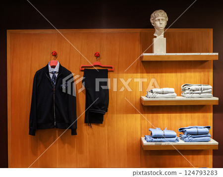 Luxury store with men clothing. 124793283