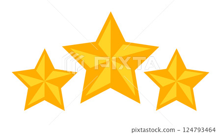 Vector icons of three yellow stars. Achievements for games or customer rating feedback of website. Vector illustration of stars in retro style. Vector icons of three yellow stars. Achievements for games or customer rating feedback of website. Vector illustration of stars in retro style. 124793464