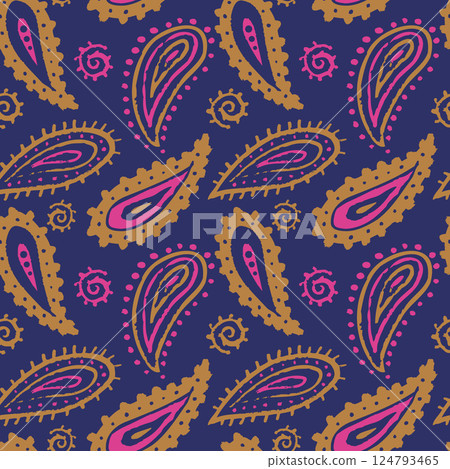 Vector seamless paisley pattern in vintage style. Retro pattern of abstract turkish cucumbers. Vector seamless paisley pattern in vintage style. Retro pattern of abstract turkish cucumbers. 124793465