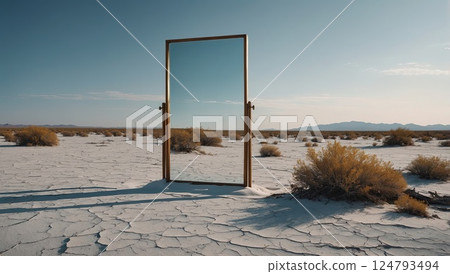 Surreal mirror reflecting desert landscape 124793494