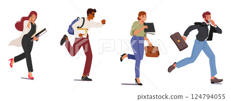 Nervous stressed businesspeople cartoon characters running overworked of everyday routine set 124794055