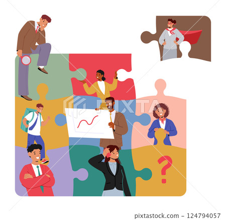 Team building metaphor with cartoon jigsaw puzzle pieces of hiring skilled talented job candidate 124794057